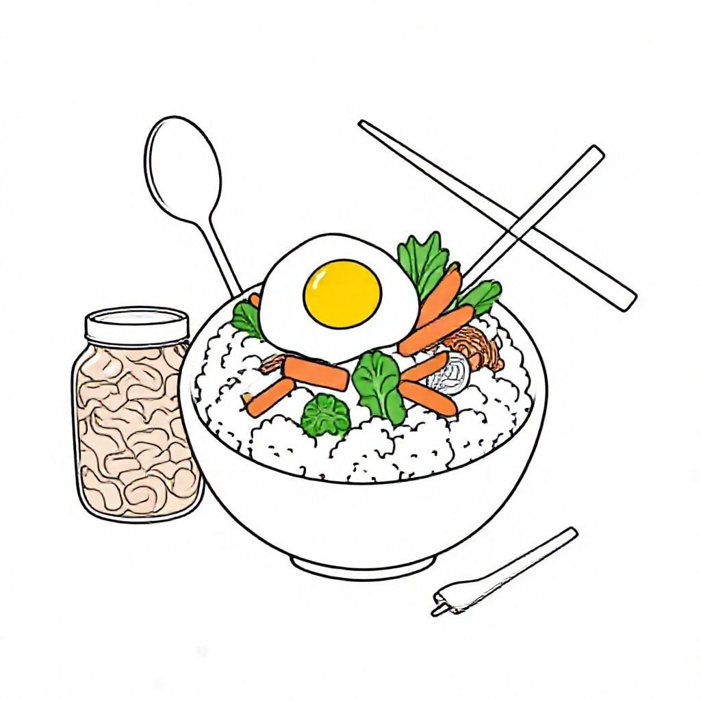 김치와 비빔밥 색칠 그림 - 재미있는 색칠 공부 아이디어